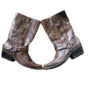 Brown Leather Fashion Cowboy  Boots